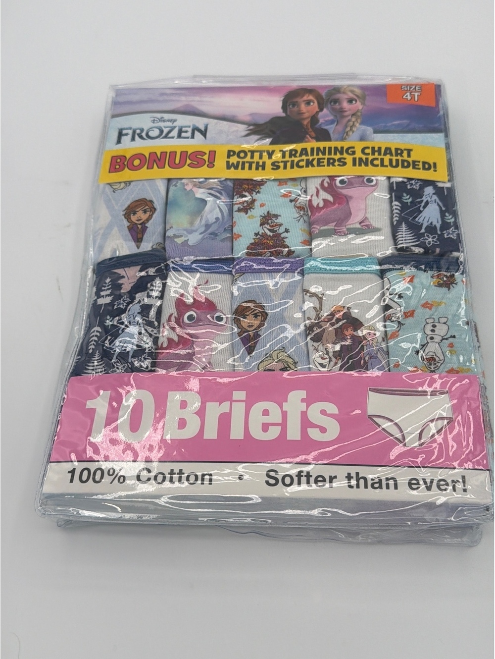 Disney Frozen Girls' 10-Pack Briefs Size 4T with Potty Training Chart